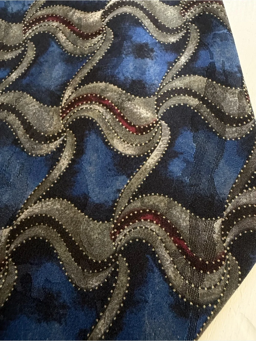 Vintage Louis Roth Vintage 100% Silk Tie Geometric Wave Blue Gray Made in Italy
